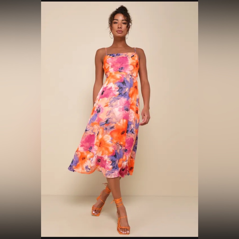 Radiant feelings orange and purple floral chiffon dress